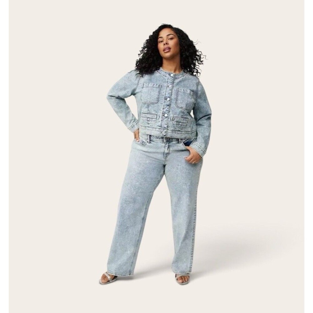 Torrid Jeans 14R Perfect Wide Leg Vintage Stretch Denim Glitter Light Wash